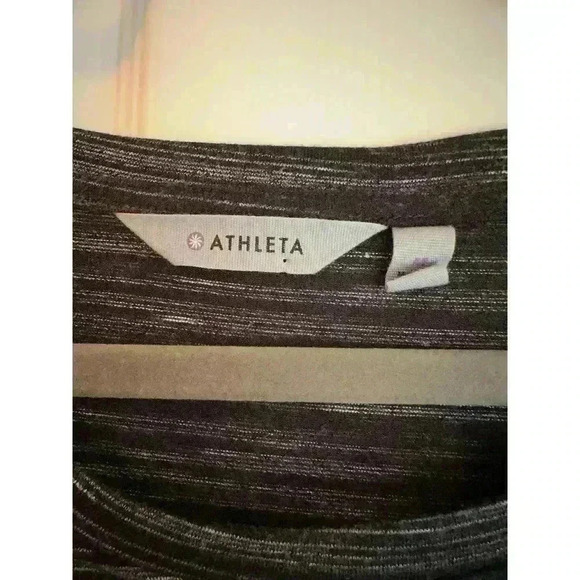 Athleta Beyond Soft Avenues Blouson Dress Black Gray Stripe 866702 Women’s Sz M - Picture 3 of 8